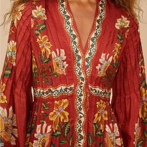 Red Garden Delight Long Sleeve Midi Dress FARM Rio